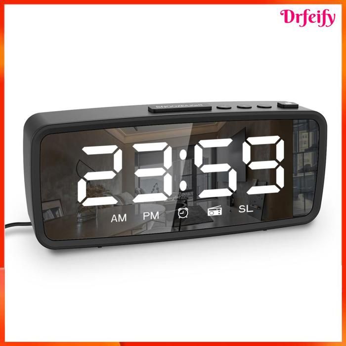 radio-réveil - AKOZON - 51 pouces LED - écran miroir - radio FM 76-108 MHz - 3 niveaux de luminosité