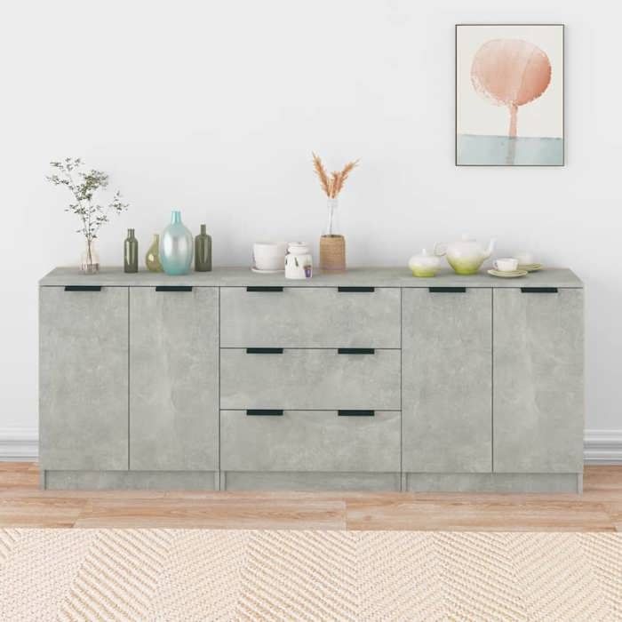 NEW 2026 Buffets lot de 3 armoires latérales avec portes gris béton bois dingénierie 60x30x70 cm L1038
