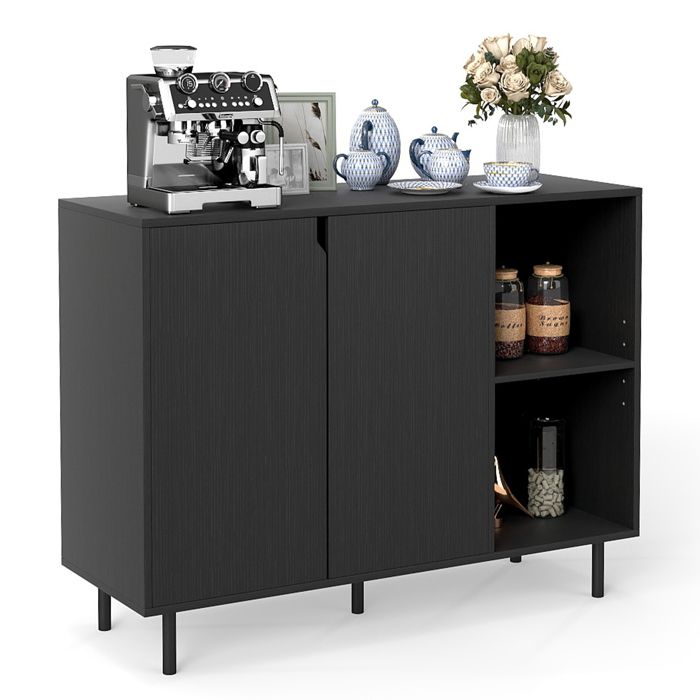 GIANTEX Buffet de Cuisine- Étagère Réglable- 5 Pieds en Métal- 2 Portes- 2 Cubes Ouverts- Salle à Manger Salon- 106x38x80cm- Noir