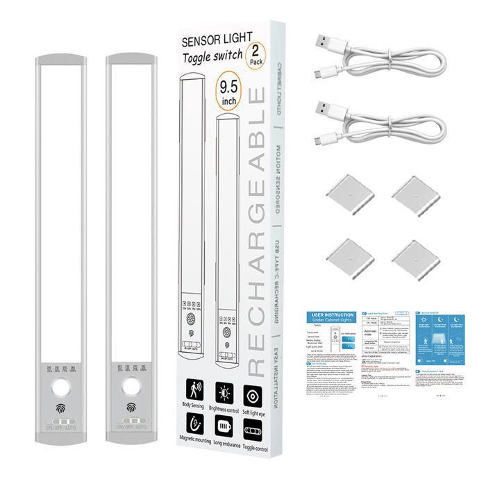 Lampe LED Rechargeable 24cm Cuisine Reglette - Sans Fil Mouvement Detecteur Lumiere Interieur Sous Meuble Placa ECLAIRAGE DE MEUBLE