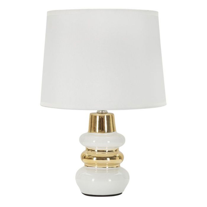 Lampe de table Liara Blanche et Or en céramique avec abat-jour en tissu — Ø 23×32 cm - Réf. VK8681847482536