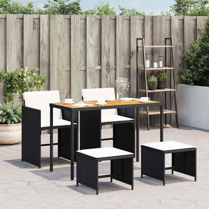 VIDAXL Ensemble Table avec chaises jardin coussins - (5 pcs) - ANTI-UV - Noir Résine tressée 115x54x74 cm M8879
