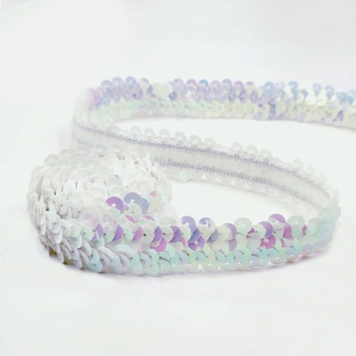 Ruban de paillettes brilnt éstique de 9 1 m pour application sur robe de mariée costume décoration de Nacre bnche