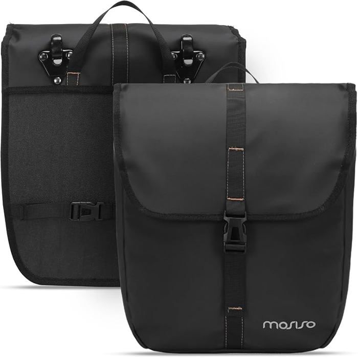 Lot de 2 sacoches de vélo étanches de 20 l Grande capacité pour vélo Route VTT Voyage trajets Noir