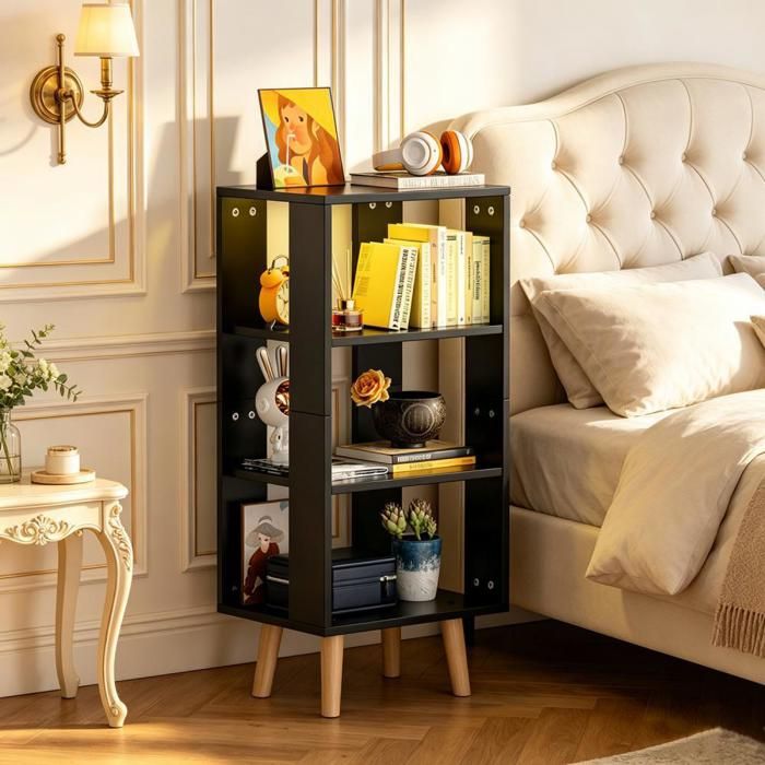 PIPIPOXER Table de chevet Étagère de rangement caisson ouvert à pieds bois RGB 16 couleurs chambre salon bureau 40x30x87 5