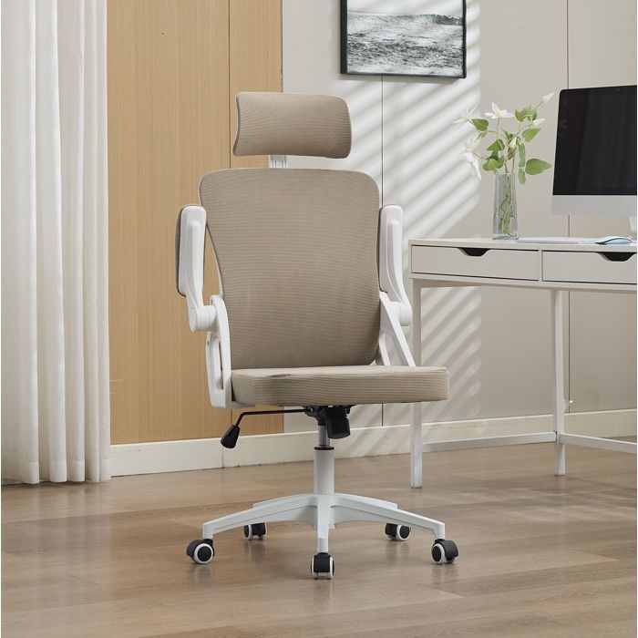 Chaise de bureau ergonomique en maille respirante kaki avec appui-tête et hauteur réglable