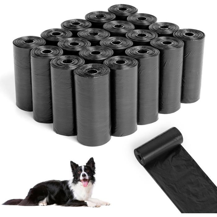 Sacs ramasse-crottes pour chiens Lot de 225 pièces - 15 rouleaux de 15 sacs - 22 x 30 cm - Noir
