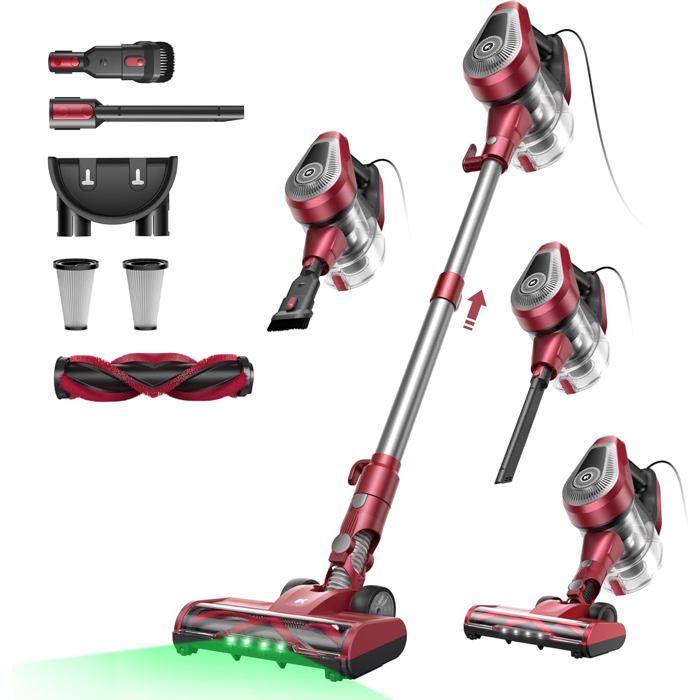 C8 Aspirateur Balai Avec Fil 600W/60Kpa Aspirateur Balai Filaire Puissant Câble De 7M Brosse Anti-Emmêlement Filtre Hepa 1 5L