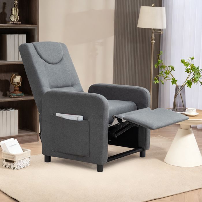 Fauteuil relax manuel 1 place AESVAR dossier réglable repose-pieds rabattable tissu gris foncé lin