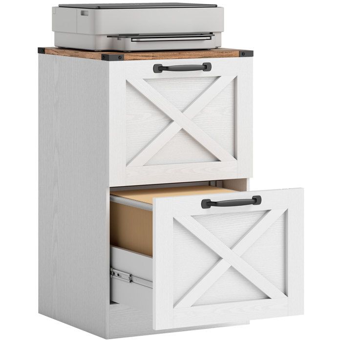 Caisson de bureau - HOMCOM - 2 tiroirs dossiers suspendus pour formats lettre/A4 style rustique - bois - 40x40x71cm - blanc Caisson de bureau - HOMCOM - 2 tiroirs dossiers suspendus pour formats lettre/A4 style rustique - bois - 40x40x71cm - blanc
