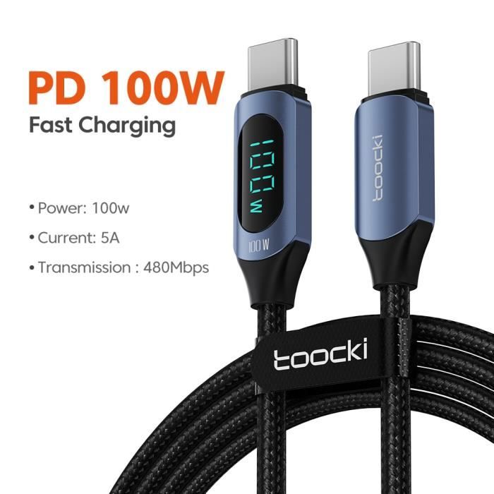 Câble de Données / Charge USB 3.1 Type-C Tressé - 5A/40W - 2m - Noir