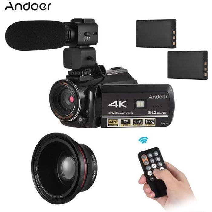Andoer 4K UHD Caméra vidéo numérique DV Recorder 30X Zoom WiFi
