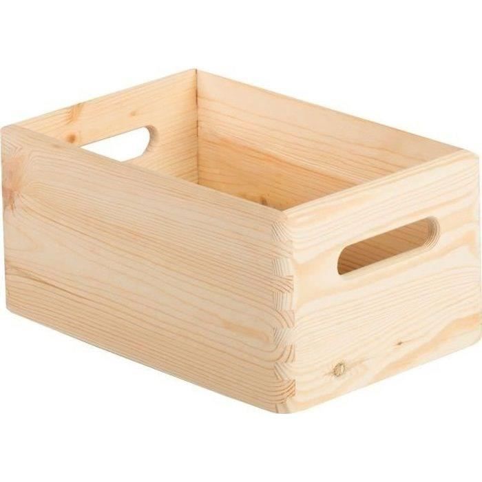 Caisse de rangement sans couvercle pin massif - 20 x 15 x 9 cm - bois brut