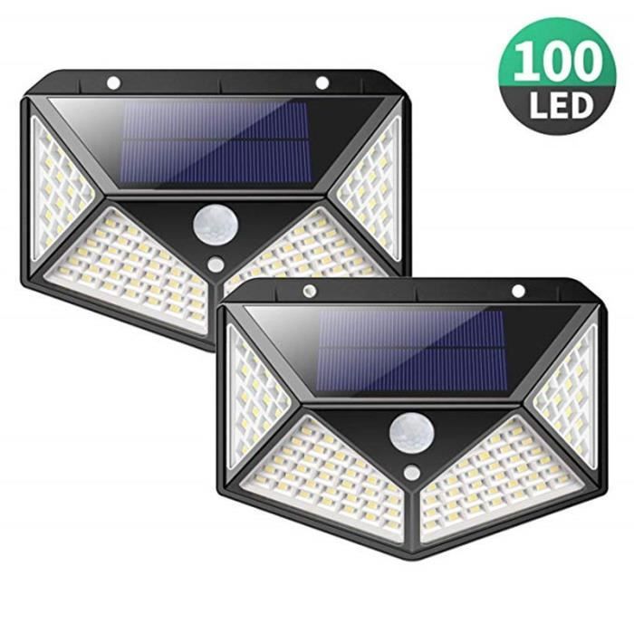 Kit de 2 Lampes Solaires Extérieur 100 LED d'Eclairage Détecteur de Mouvement Lumière murale