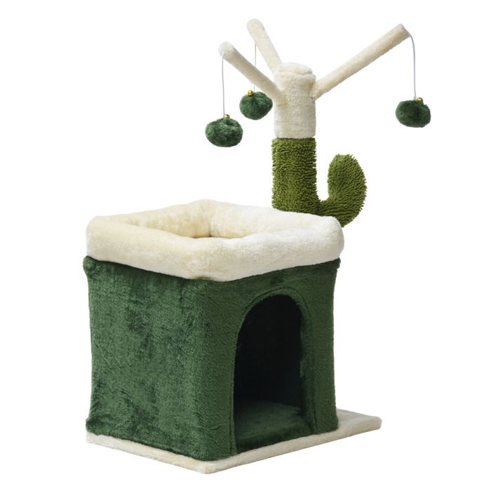 Fudajo Arbre à chat Forme de cactus Arbre d’escalade de Grattage 70cm avec 4mm de Sisal Maison Hamac