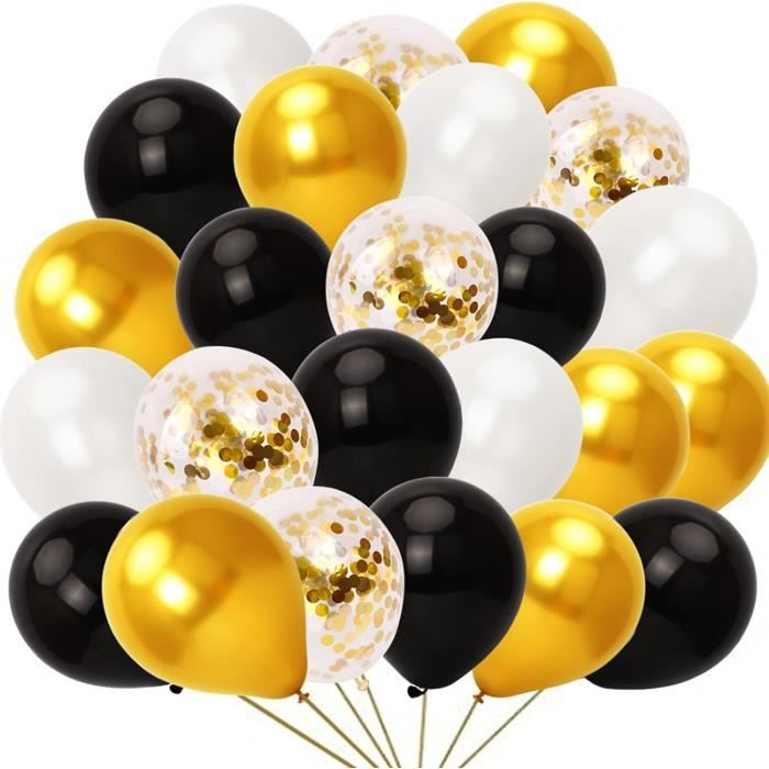 Ballon Noir Confettis Or, 60 Pièces Ballons De Baudruche Or Et