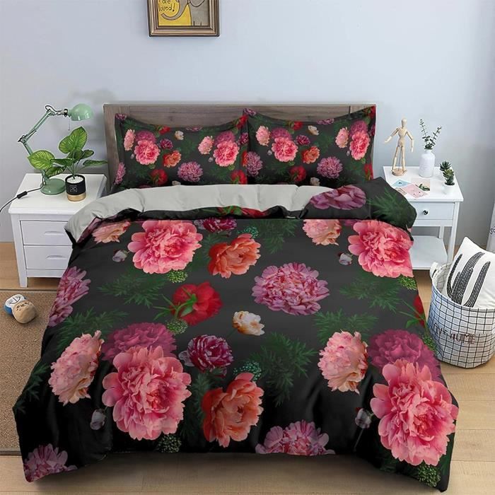 Parures De Lit, Housse De Couette 2 Personnes Motif Fleurs Romantiques