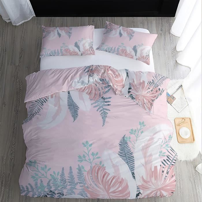 Housse De Couette 220x240 Cm Coton Doux + 2 Taies 63x63 Cm – Parure De Lit Respirante Et Confortable Pour Lit Double, Fermeture Éclair Facile