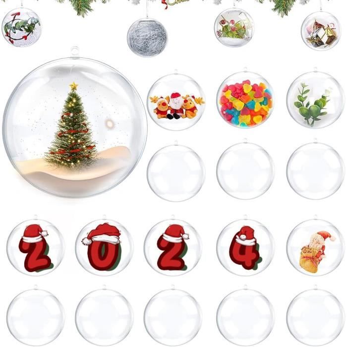 20 Boules De Noël Transparentes 5 Cm à Remplir - Plastique Incassable, Bivalves - Déco Sapin Personnalisable - 7