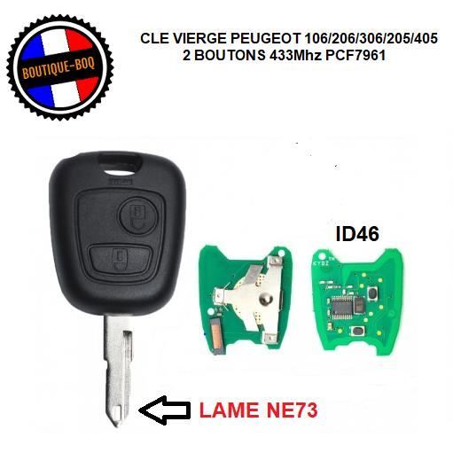 2 boutons Voiture Télécommande Porte-clés Pour Peugeot 206 306 405 Ne73  Lame 434mhz Pcf7961 Puce Smart Pour Peugeot Clé de Voiture