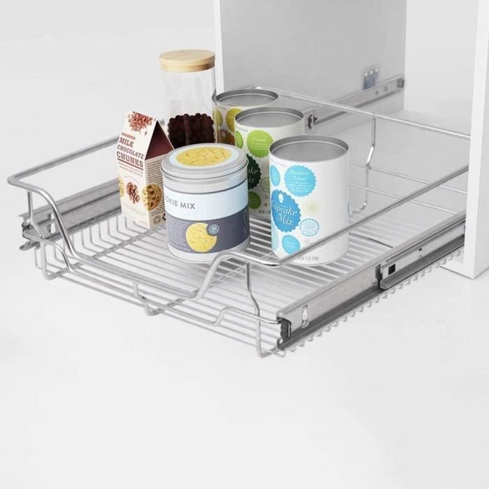 Tiroir télescopique Rangement Armoire Cuisine Réfrigérateur Largeur Meuble 50 cm - Gris - Adulte