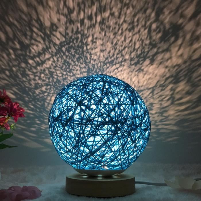 Usb Lampe De Table Led Ficelle Rotin Boule Lumiere Cadeau D Anniversaire Lampe De Chevet En Bois 15cm Bleu Achat Vente Usb Lampe De Table Led Fice Cdiscount