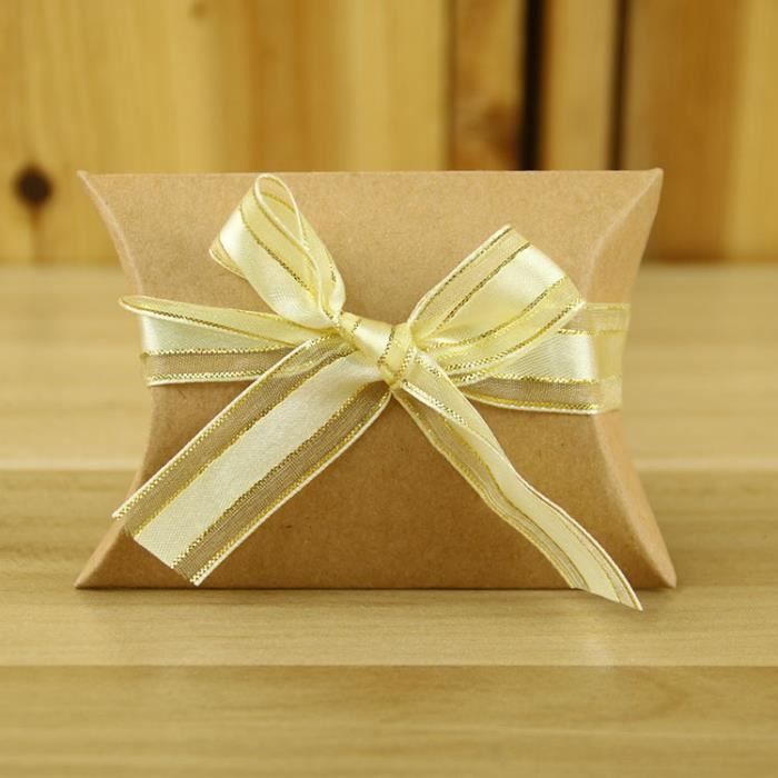 Boîtes à Dragées En Papier Kraft - Lot De 50 Coffrets Cadeaux 5x5x5 Cm Avec Ruban Pour Mariage, Fête