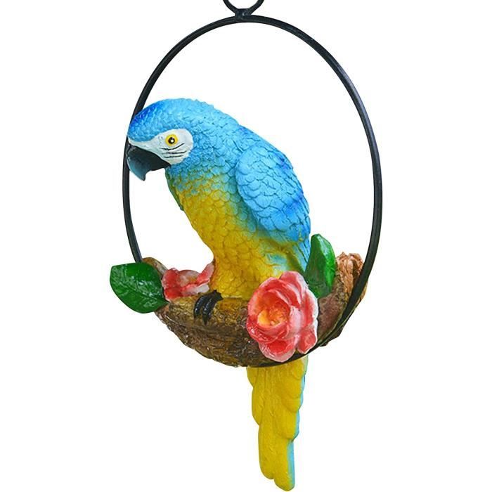 Statue De Perroquet En Résine Colorée - Figurine Réaliste Avec Base, Décoration Jardin Ou Intérieur