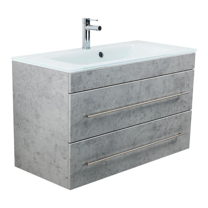 Meuble Salle De Bain Vitro 1000 Avec Vasque En Verre En Aspect Beton Achat Vente Salle De Bain Complete Meuble Salle De Bain Vitro Soldes Cdiscount