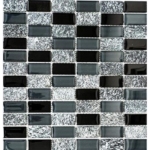 Mosaïque En Pâte De Verre Noir Anthracite 3D - Pour Salle De Bain/cuisine, Brillant, 300x300 Mm