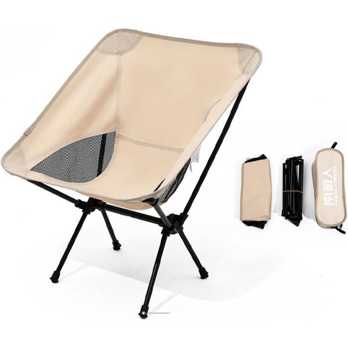 Chaise Pliante Camping Shyllin – Ultralégère 1,36kg, Tissu Oxford + Mesh, Support 100kg, Poche Latérale, Kaki, Avec Sac