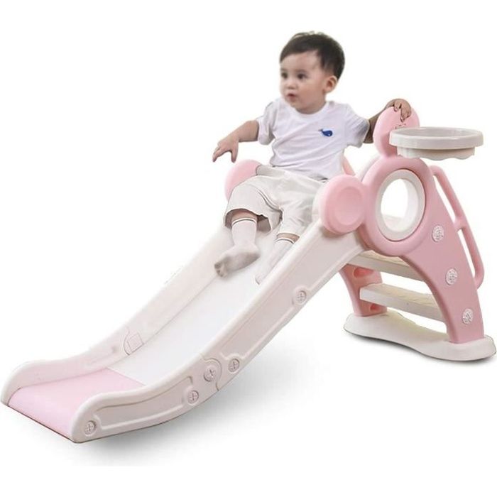 Toboggan 2 en 1 - Multifonction - Pliable - Intérieur/Extérieur - Pour enfants de 1 à 6 ans - Rose