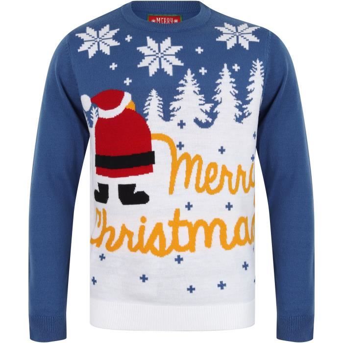 MERRY CHRISTMAS Pull de Noel Santa Pee Bleu Homme Bleu Cdiscount Pret a Porter