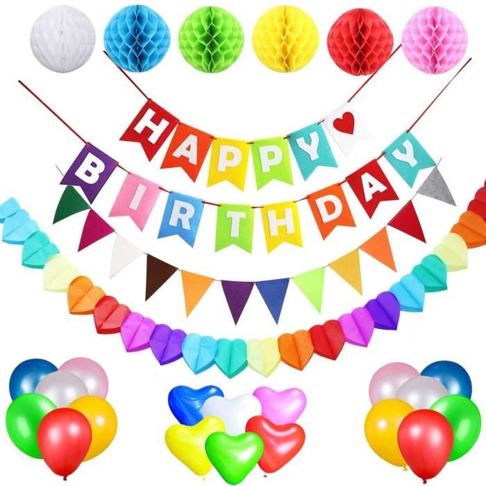 Drapeaux De Banniere Joyeux Anniversaire 6 Boules De Pompon De Papier De Soie Colore 18 Ballons Guirlande De Coeur Achat Vente Deco De Fete Murale Soldes Sur Cdiscount Des Le Janvier Cdiscount