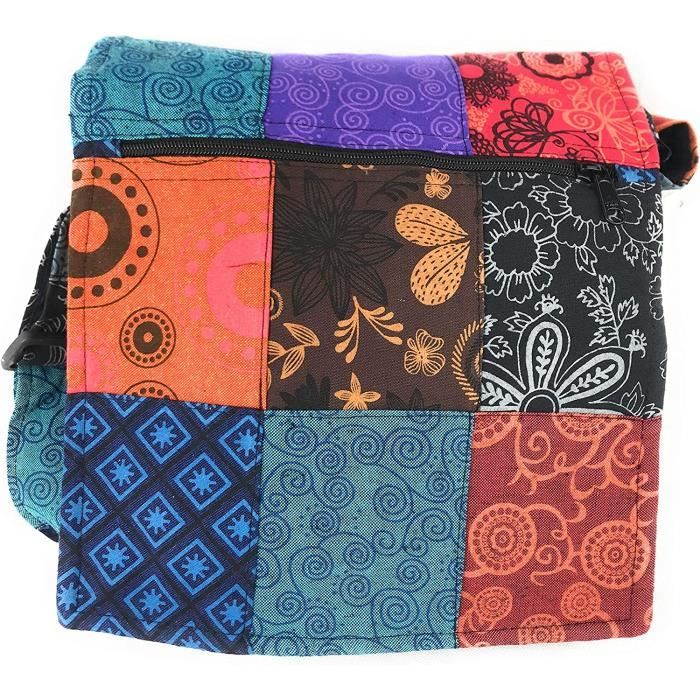 Petit Sac ethnique en coton aux imprimés colorés,Sac ethnique femme Sac à bandoulière en coton pour femme Style indien ethnique 