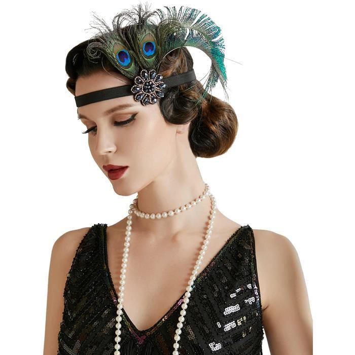 Vintage 1920 S Gatsby Paon Plume Mariage Bandeau Cheveux Clip 
