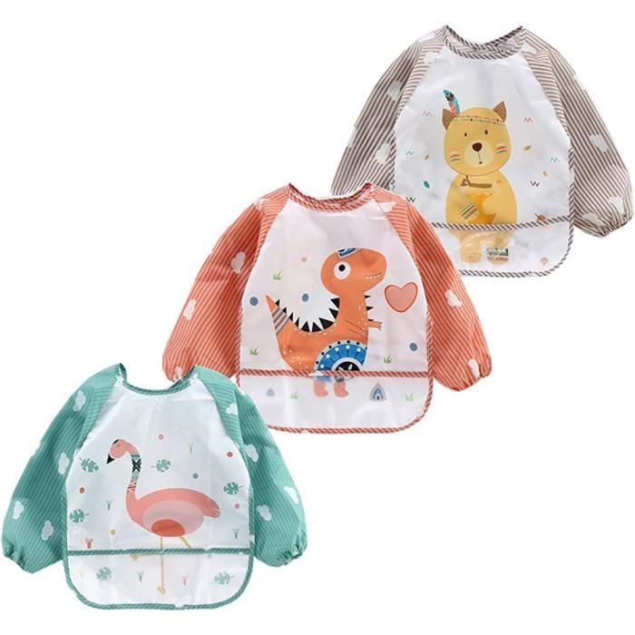 4Pcs Bavoirs Bébé - Manchs Longues - Imperméable - Tablier Peinture