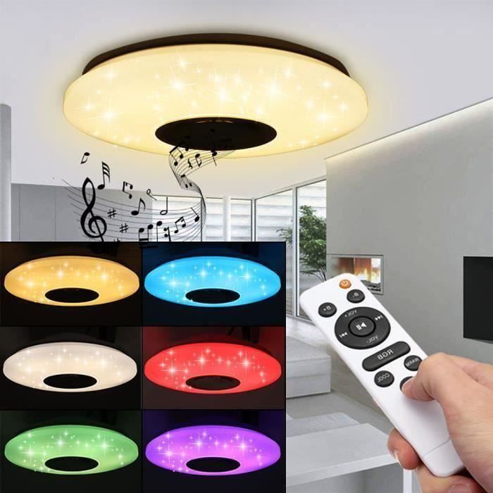 Plafonnier LED avec Haut-parleur Bluetooth pour Musique 36W Téléphone APP  Télécommande Dimming 3000 Lumens Lumière des étoiles - Cdiscount Maison