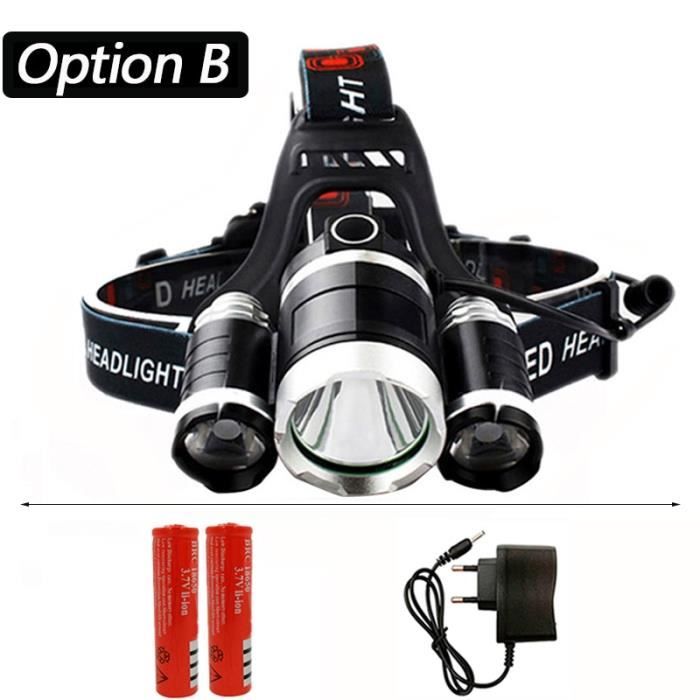 Lampe Frontale Rechargeable T6 LED 3000 Lumens - 3,7V - Extérieur, Chasse, Vélo