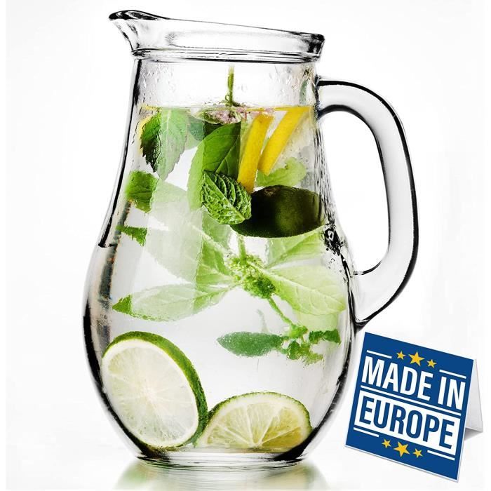 Carafe Eau Verre Crystalia 1,2L - Pichet Sans Plomb Réfrigérateur - Élégante Et Pratique