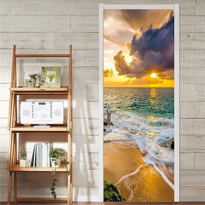 Sticker Trompe-l'œil Fenêtre - Coucher De Soleil Sur La Plage - 3 Tailles - Neuf