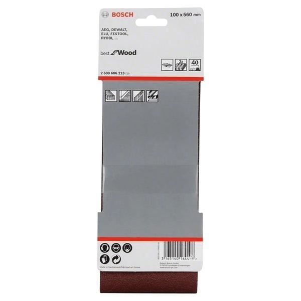 Bande Abrasive BOSCH 100x560 mm G40 Jeu de 3 Compatible avec Ponceuses AEG ELU RYOBI - vue 2