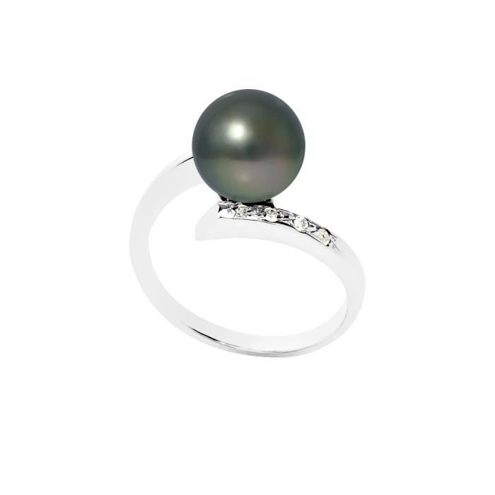 Perlinea Bague Argent 925 Perle De Tahiti Et Diamants Femme