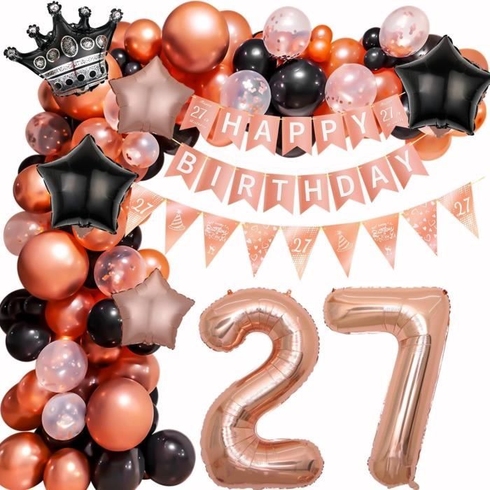 Déco Anniversaire 27 Ans Homme - Kit Ballons Aluminium Bleu "Happy Birthday 27" - Fête Thème Bleu - 9