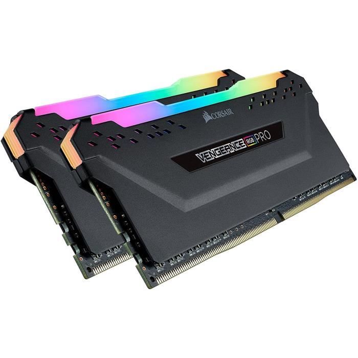 Memoire RAM CORSAIR Vengeance RGB Pro DDR4 32GB 2x16GB DIMM 3200 MHz 1.35V Noir CMW32GX4M2E3200C Cdiscount Informatique