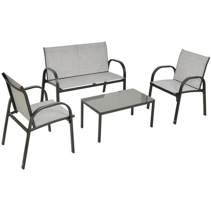 GOPLUS 4 Pièces Salon de Jardin en Tissu1 Canapé+2 Fauteuils