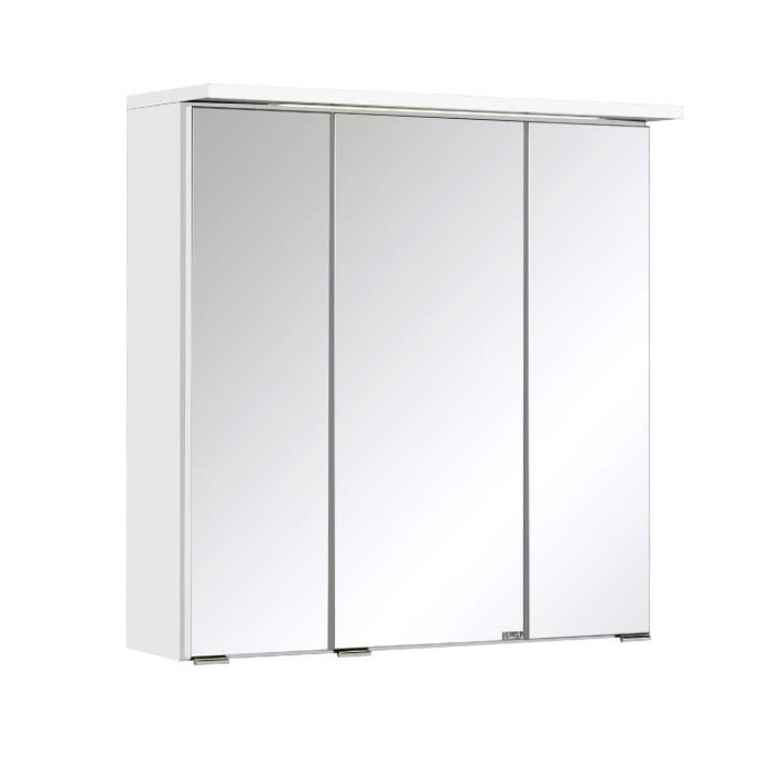 Armoire de toilette blanche Bobbi avec 3 portes, 6 étagères en verre