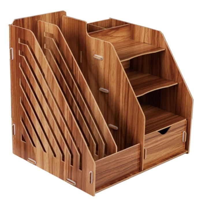 Porte-Revues En Bois JINTN - Organisateur Bureau 30.5x15x17cm - 4 Compartiments