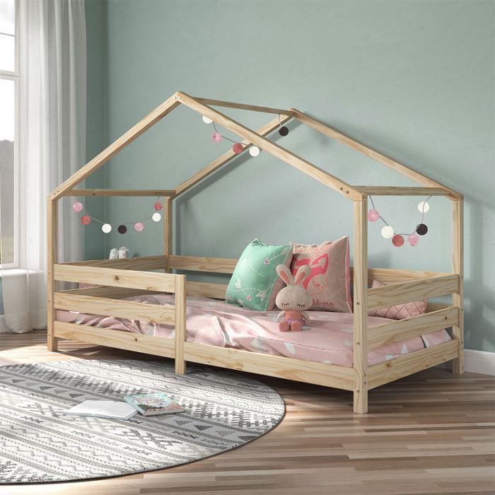 Lit cabane RENA 90 x 190 cm, en pin massif naturel
