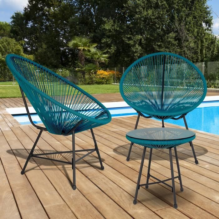 IDMARKET Salon de jardin IZMIR table et 2 fauteuils oeuf